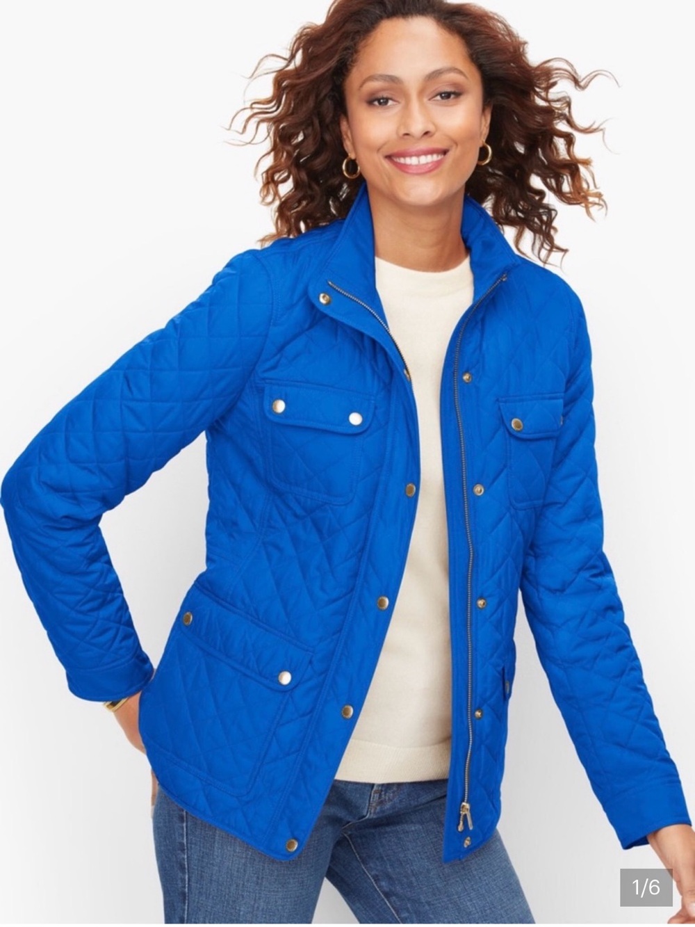 TALBOTS Women's Quilted Blue Snap-Front Jacket